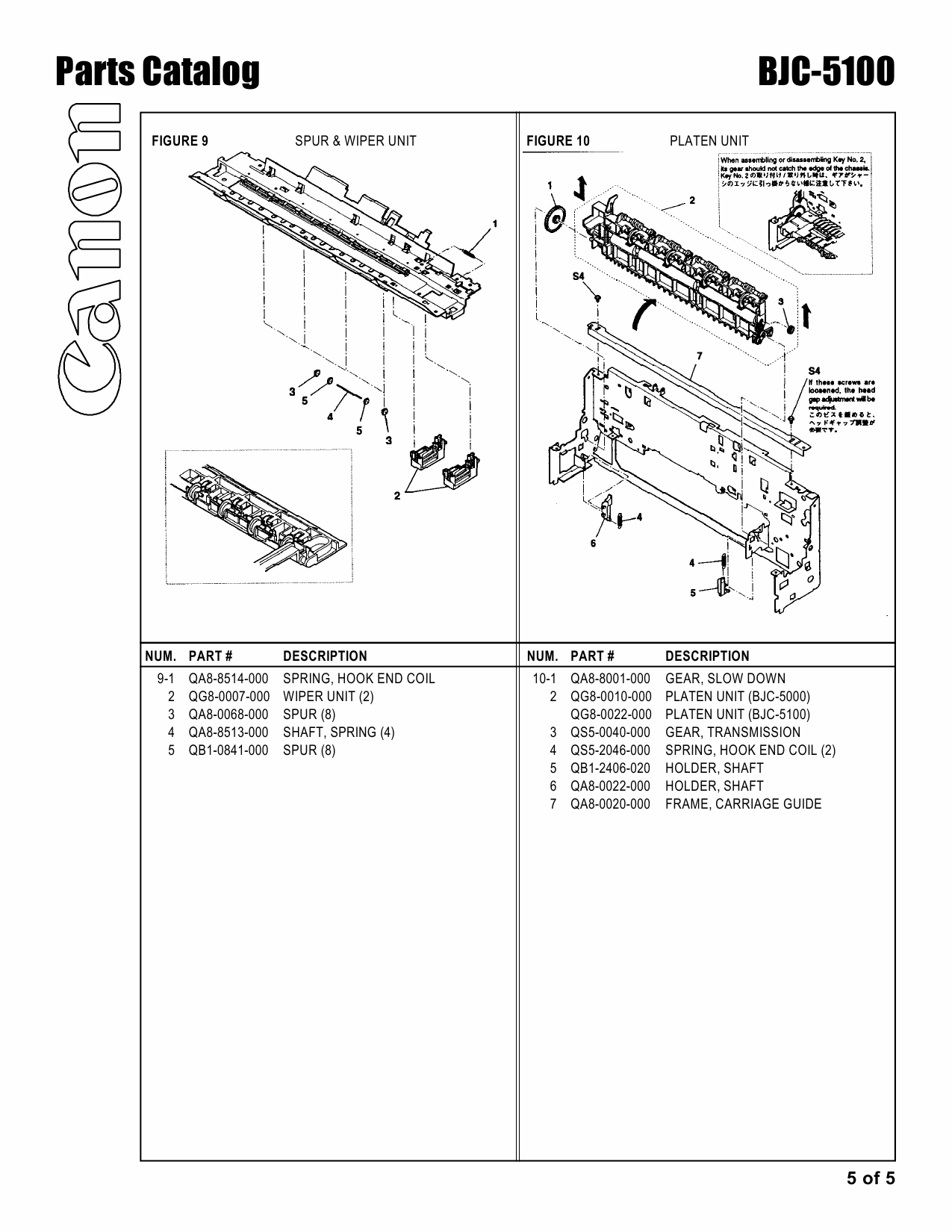 Canon BubbleJet BJC-5100 Parts Catalog Manual-6